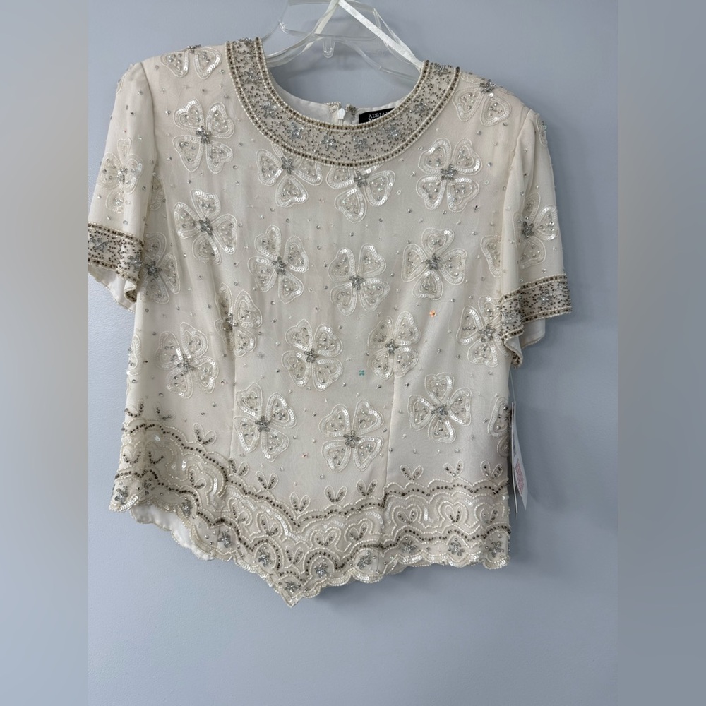 Adrianna Papell Cream Beaded Blouse